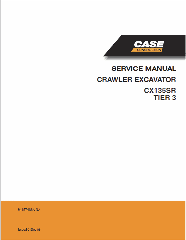 Case CX135SR Excavator Service Manual Workshop Guide