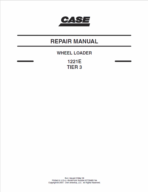 Case 1221E Wheel Loader Service Manual Workshop Guide
