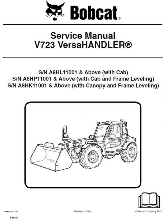 Bobcat V723 VersaHANDLER Telescopic Service Repair Manual Workshop Guide