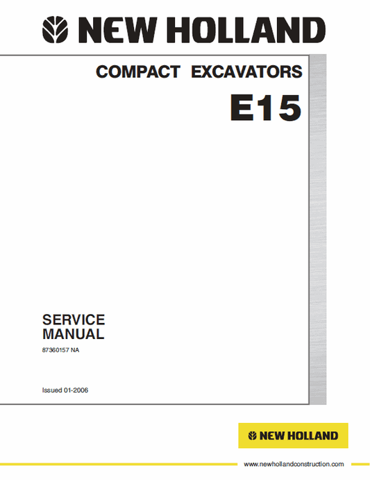 New Holland E15 Compact Excavator Service Manual Workshop Guide