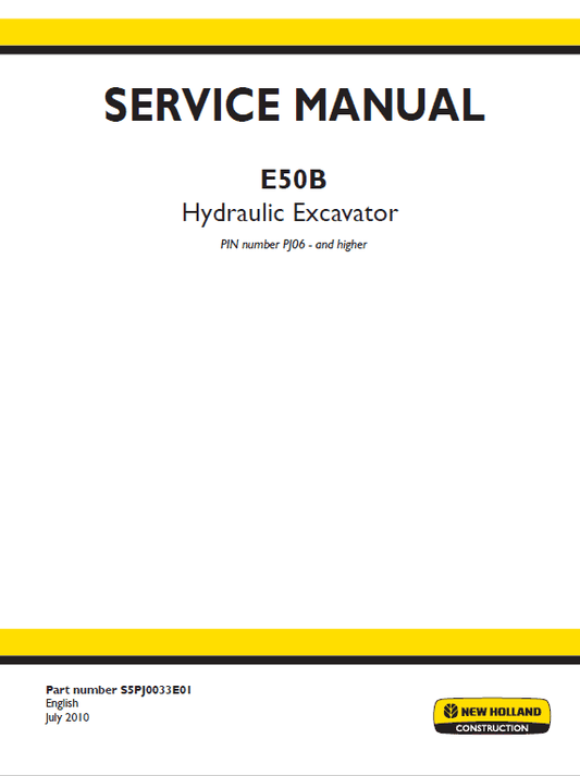 New Holland E50B Hydraulic Excavator Service Manual Workshop Guide