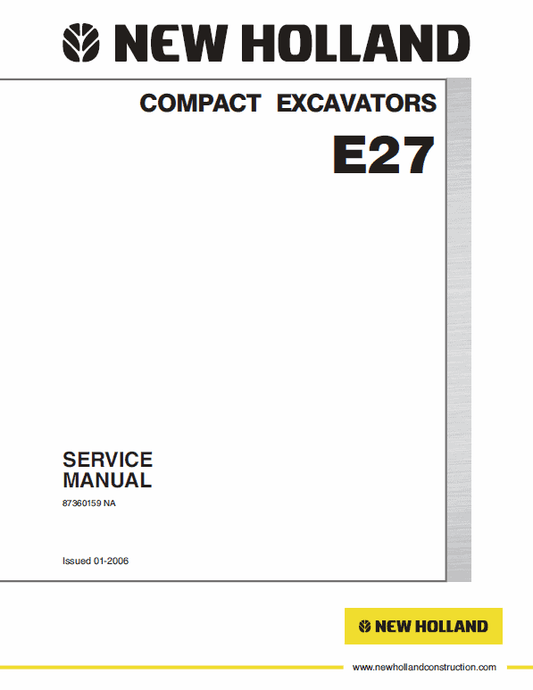 New Holland E27 Compact Excavator Service Manual Workshop Guide