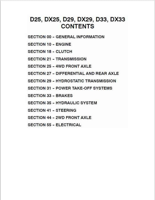 Case D25, D29, D33 Tractor Service Manual Workshop Guide