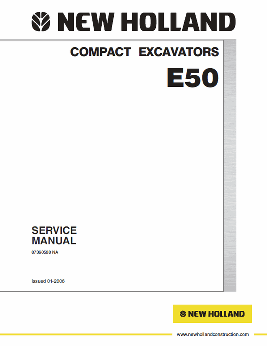 New Holland E50 Compact Excavator Service Manual Workshop Guide