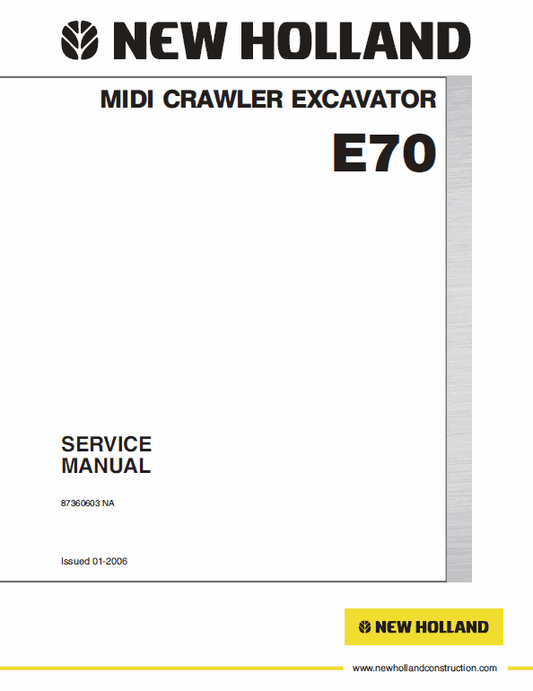 New Holland E70 Midi Crawler Excavator Service Manual Workshop Guide