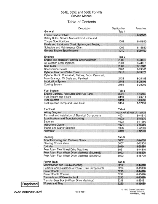 Case 584E, 585E, 586E Forklift Service Manual Workshop Guide