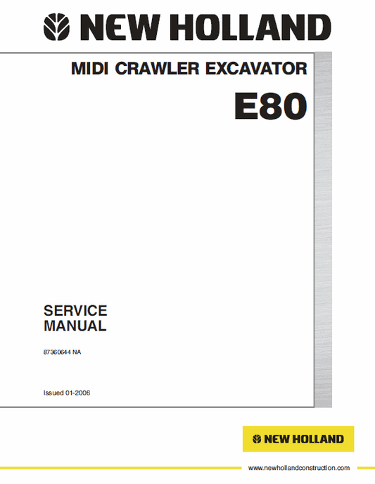 New Holland E80 Midi Crawler Excavator Service Manual Workshop Guide