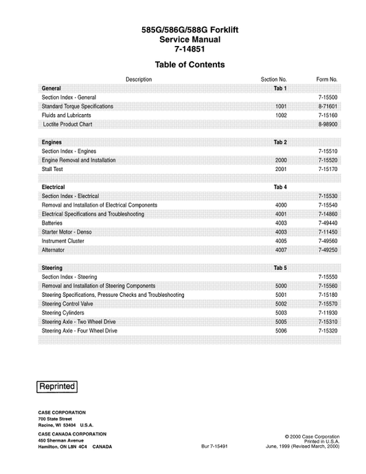 Case 585G, 586G, 588G Forklift Service Manual Workshop Guide
