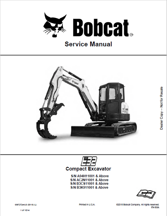 Bobcat E32 Compact Excavator Repair Service Manual Workshop Guide