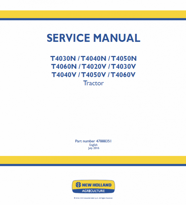 New Holland T4030N, T4040N, T4050N, T4060N Tractor Service Manual Workshop Guide