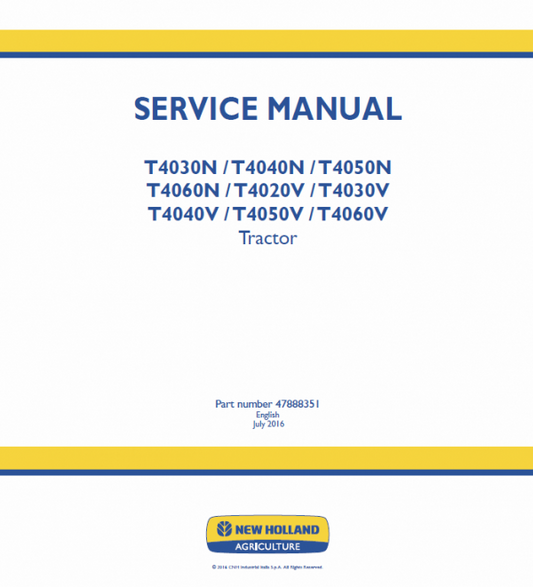 New Holland T4030N, T4040N, T4050N, T4060N Tractor Service Manual Workshop Guide
