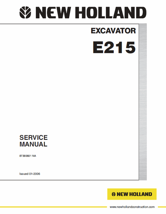 New Holland E215 Excavator Service Manual Workshop Guide