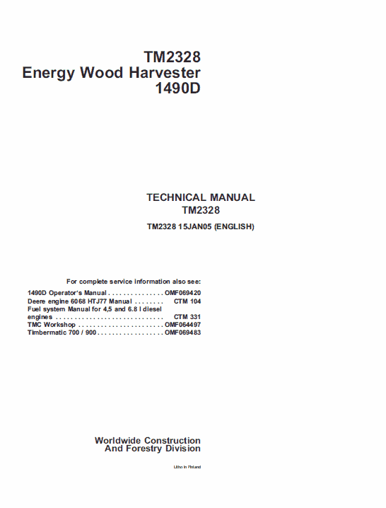 John Deere 1490D Harvester Repair Technical Manual (TM2238) Workshop Guide