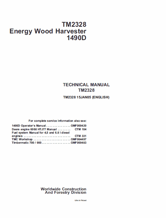 John Deere 1490D Harvester Repair Technical Manual (TM2238) Workshop Guide