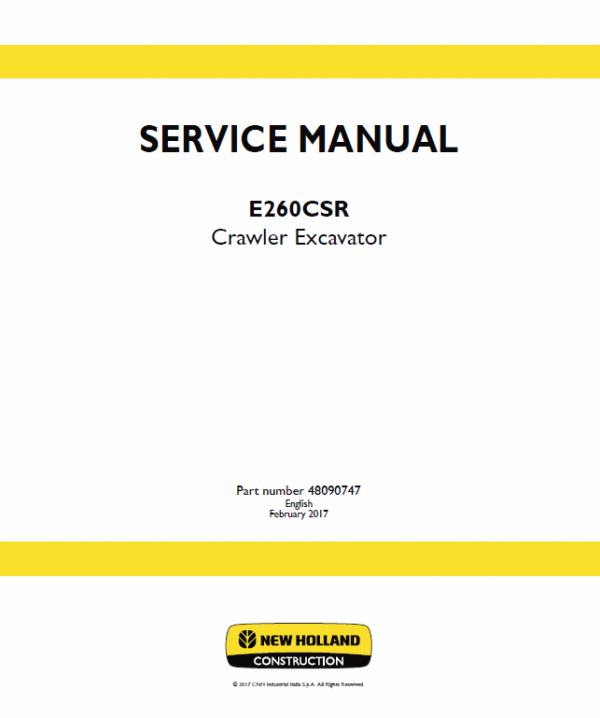 New Holland E230CSR Crawler Excavator Service Manual Workshop Guide