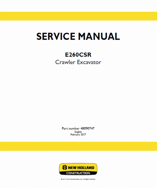 New Holland E230CSR Crawler Excavator Service Manual Workshop Guide