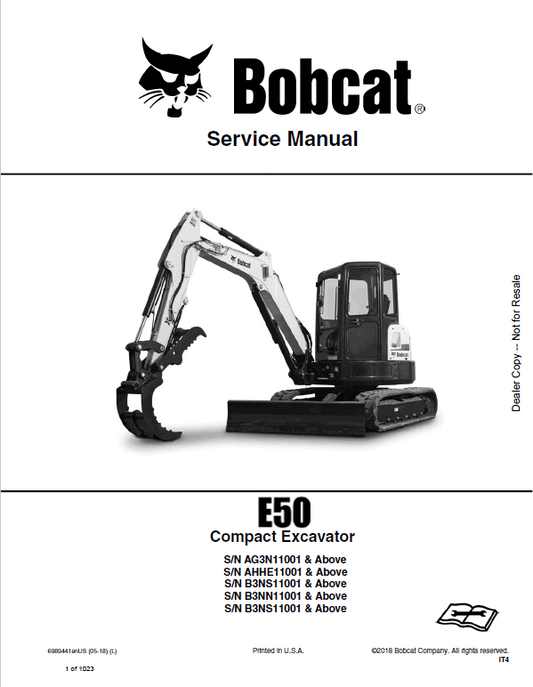 Bobcat E50 Compact Excavator Repair Service Manual Workshop Guide