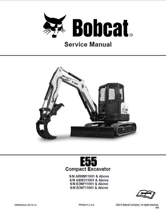 Bobcat E55 Compact Excavator Repair Service Manual Workshop Guide