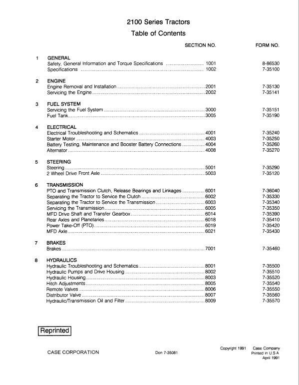 Case 2120, 2130, 2140, 2150 Tractor Service Manual Workshop Guide