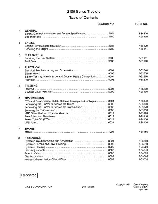 Case 2120, 2130, 2140, 2150 Tractor Service Manual Workshop Guide