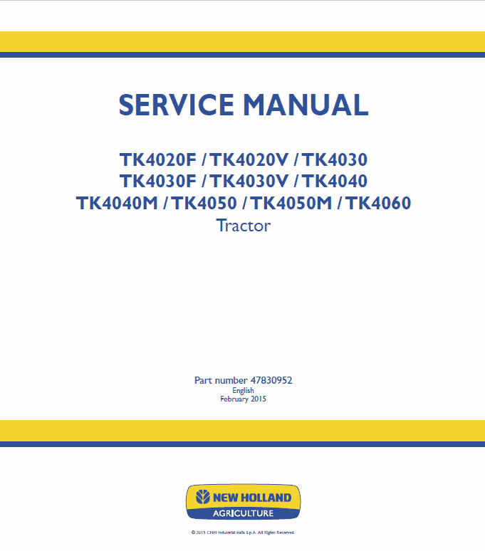 New Holland TK4020F, TK4020V, TK4030, TK4040, TK4040M Tractor Manual Workshop Guide