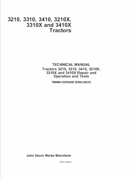 John Deere 3210, 3310, 3410 Tractor Technical Manual (TM4663) Workshop Guide