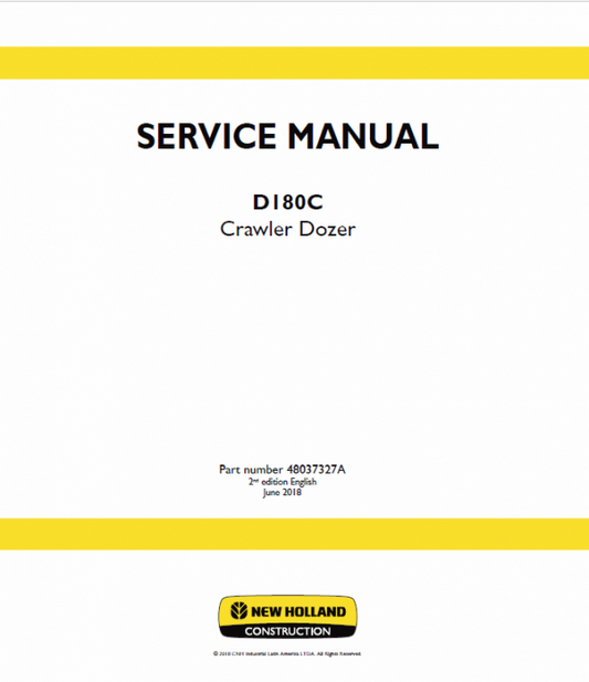 New Holland D180C Crawler Dozer Service Manual Workshop Guide
