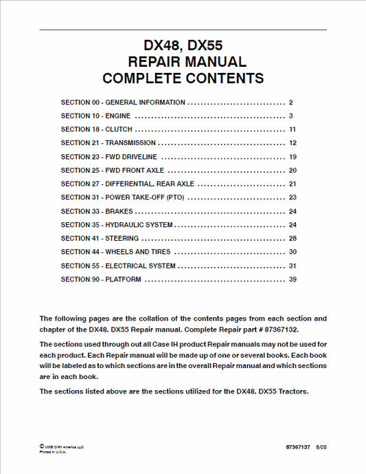 Case DX48, DX55, DX60 Tractor Service Manual Workshop Guide