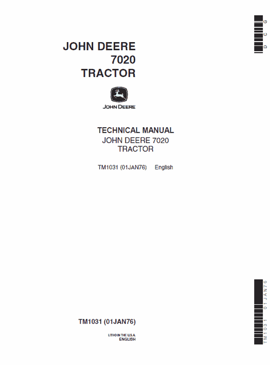 John Deere 7020 Tractor Repair Technical Manual (TM1031) Workshop Guide