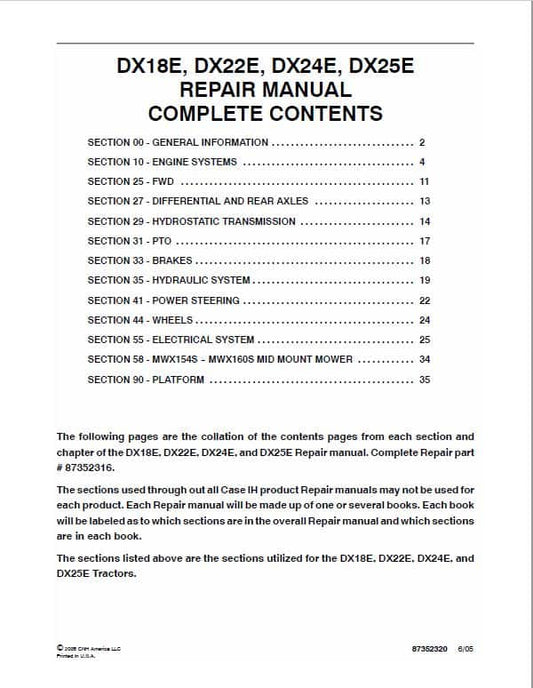Case DX18E, DX22E, DX24E, DX25E Tractor Service Manual Workshop Guide