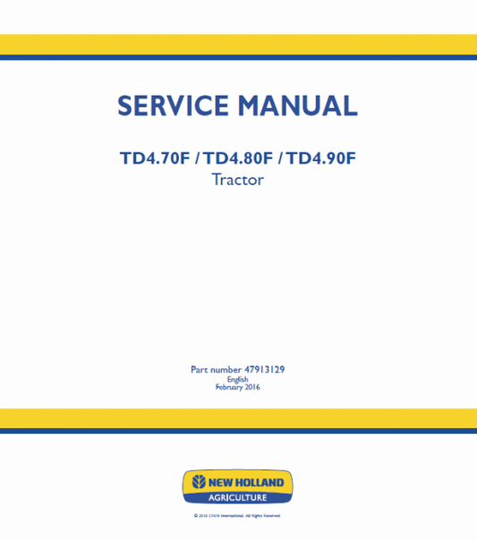 New Holland TD4.70F, TD4.80F, TD4.90F Tractor Service Manual Workshop Guide