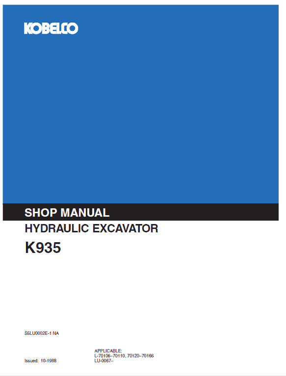 Kobelco K935 Excavator Service Manual Workshop Guide