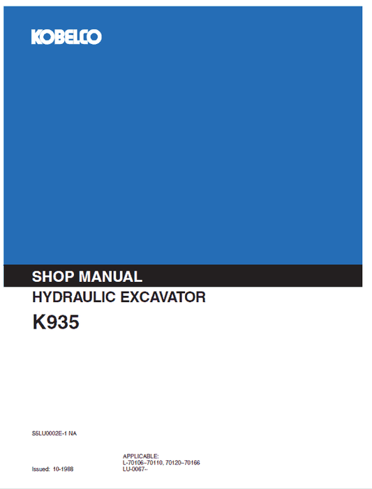 Kobelco K935 Excavator Service Manual Workshop Guide