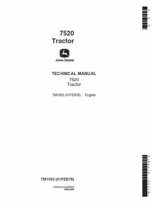John Deere 7520 Tractor Repair Technical Manual (TM1053) Workshop Guide