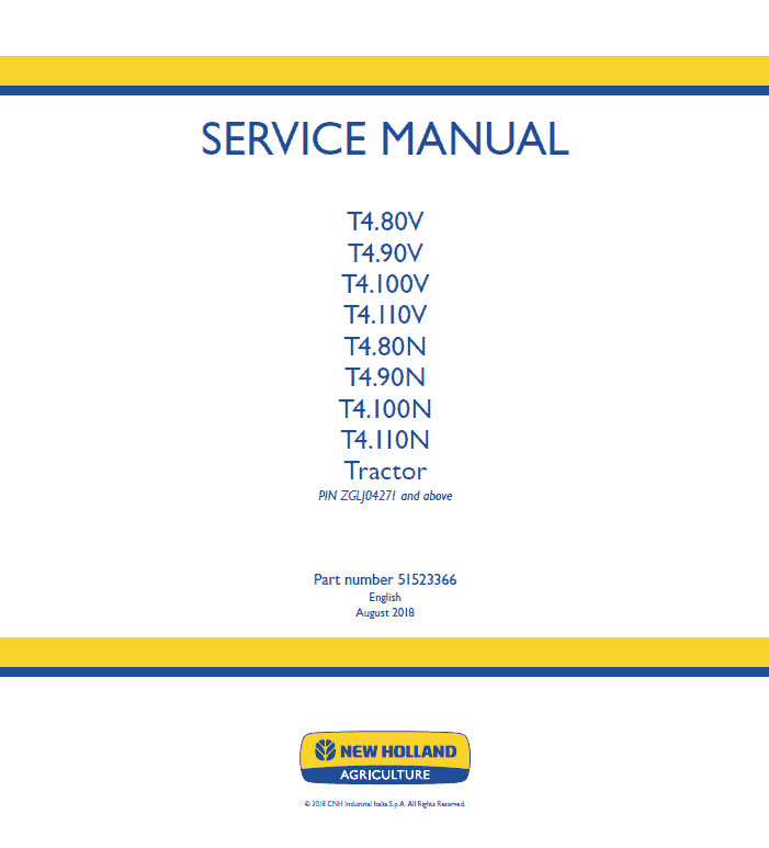 New Holland T4.80V, T4.90V, T4.100V, T4.110V Tractor Service Manual Workshop Guide