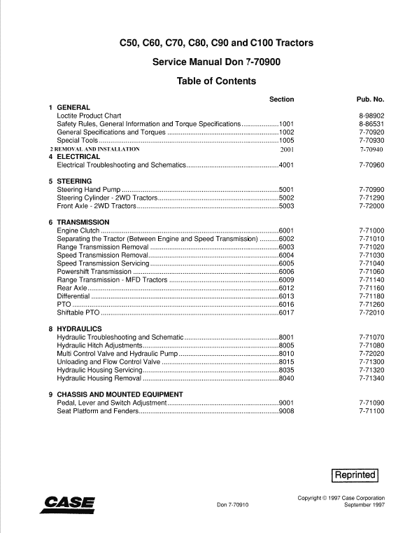 Case C50, C60, C70, C80, C90, C100 Tractors Service manual Workshop Guide