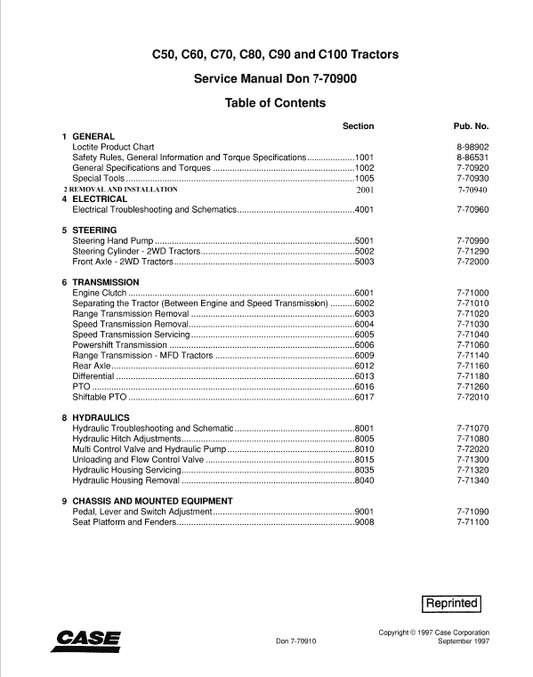 Case C50, C60, C70, C80, C90, C100 Tractors Service manual Workshop Guide