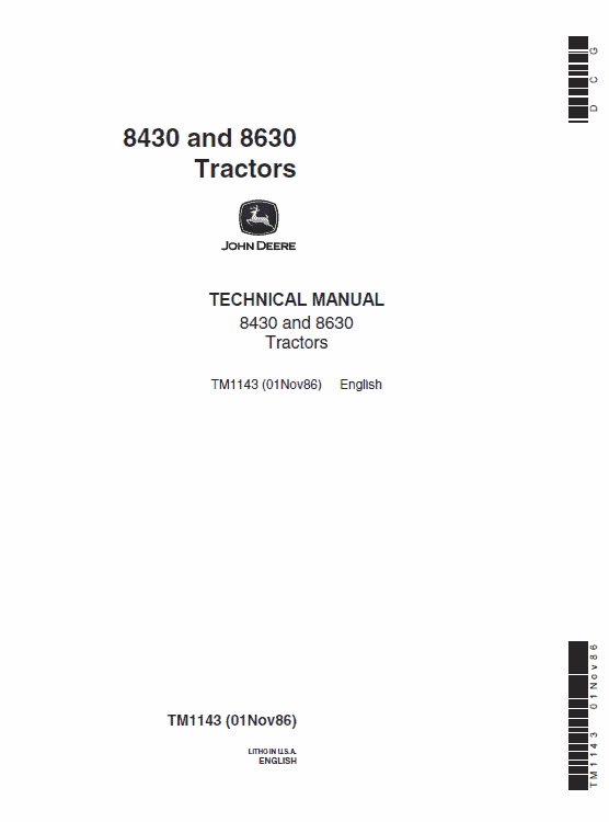 John Deere 8430, 8630 Tractor Repair Technical Manual (TM1143) Workshop Guide