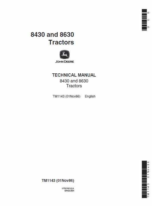 John Deere 8430, 8630 Tractor Repair Technical Manual (TM1143) Workshop Guide