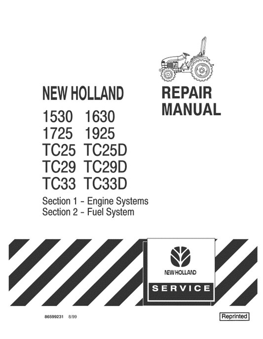 New Holland TC25, TC29, TC33 Tractor Service Manual Workshop Guide