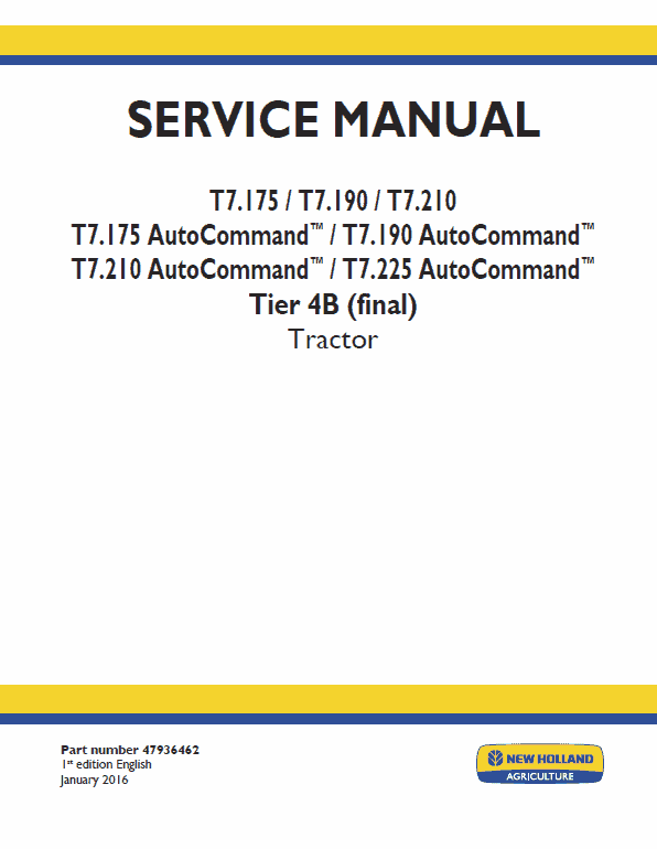 New Holland T7.175, T7.190, T7.210, T7.225 Tractor Service Manual Workshop Guide