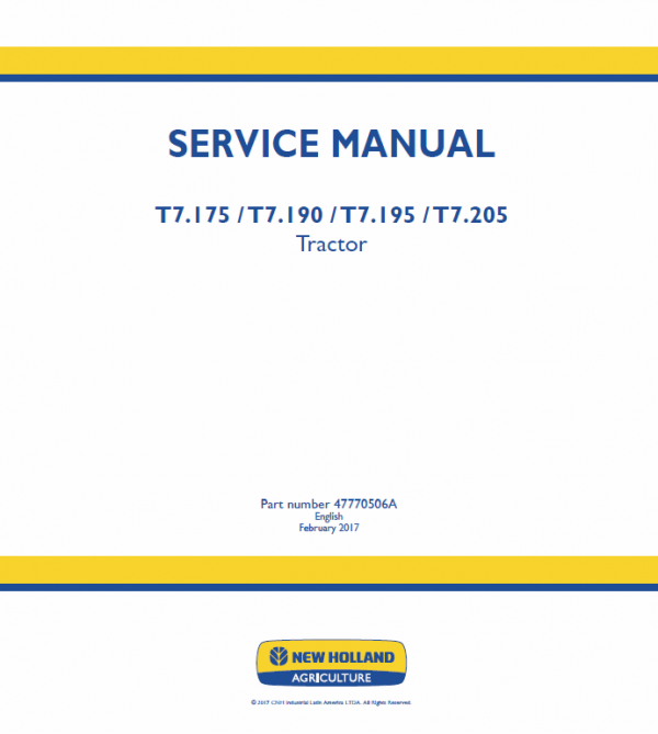 New Holland T7.195, T7.205 Tractor Service Manual Workshop Guide