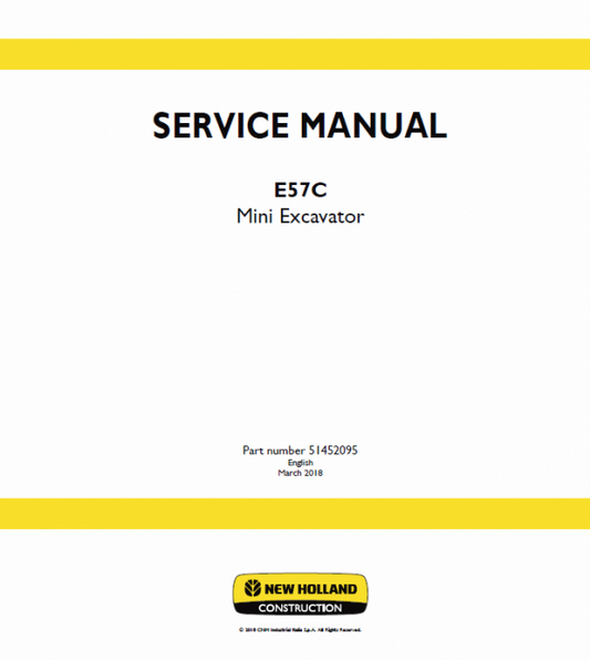 New Holland E57C Mini Excavator Service Manual Workshop Guide