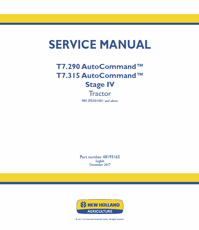 New Holland T7.290, T7.315 Tractor Service Manual Workshop Guide