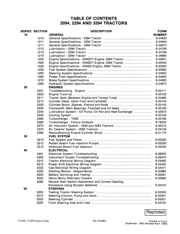 Case 2094, 2294, 3294 Tractor Service Manual Workshop Guide