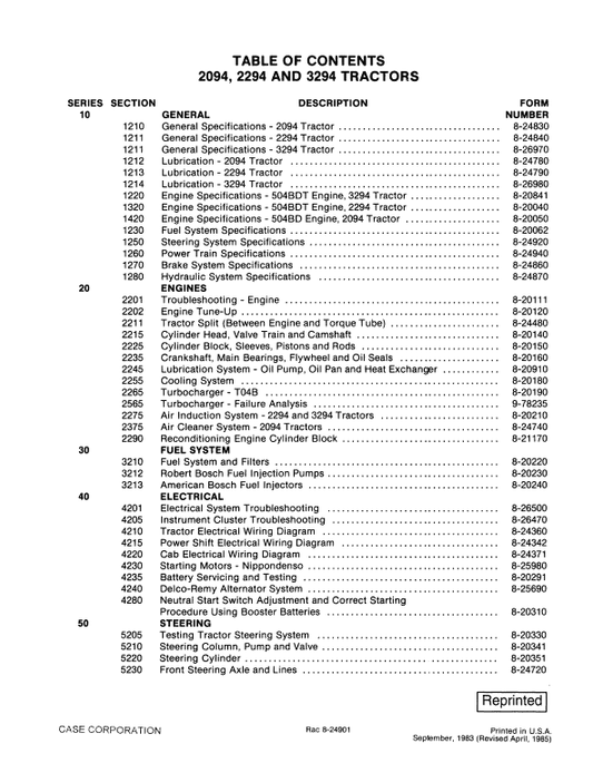 Case 2094, 2294, 3294 Tractor Service Manual Workshop Guide