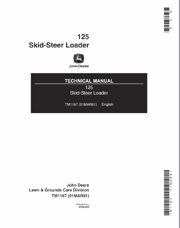 John Deere 125 Skid-Steer Loader Repair Technical Manual Workshop Guide