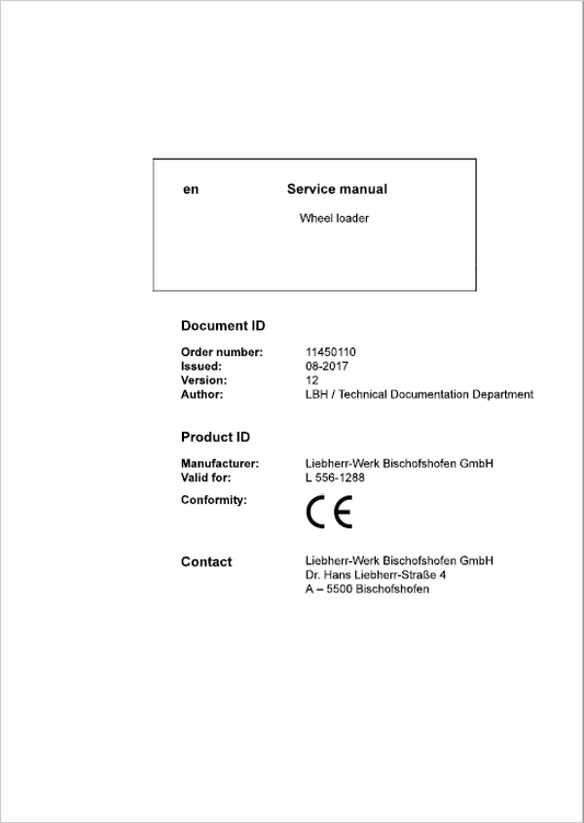 Liebherr L556 Type 1288 Wheel Loader Service Manual
