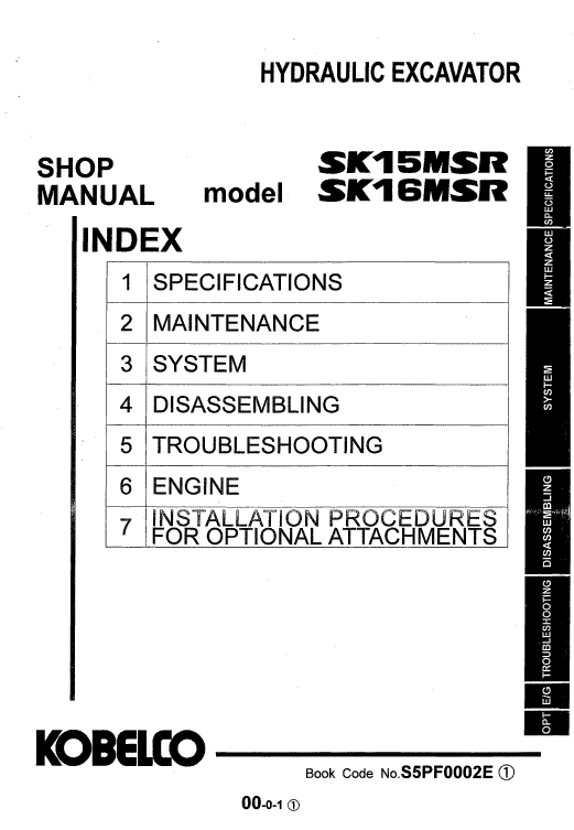 Kobelco SK15MSR and SK16MSR Excavator Service Manual Workshop Guide