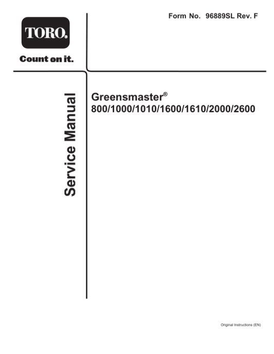Toro Greensmaster 800, 1000, 1600, 2000, 2600 Service Repair Manual Workshop Guide